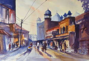 Painting of Early Morning Market, Agra, India