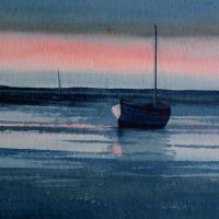 Art greetings card of sunset at burnham overy staithe