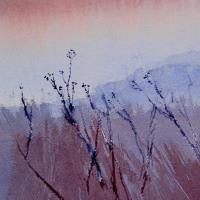 Art greetings card of a field edge at sunset