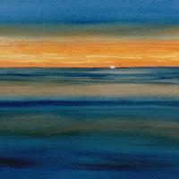Art greetings card of sunset at heacham beach