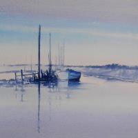 Art greetings card of 
			boat moored at Morston, Norfolk