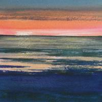 Art greetings card of sunset at Snettisham beach