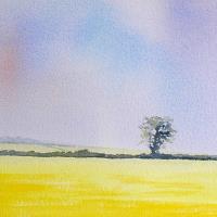 Art greetings card of tree in a spring field