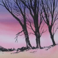 Art greetings card of trees at sunset