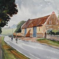 Art greetings card of old Tithe Barn