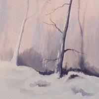 Art greetings card of snow and winter trees