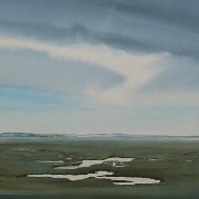 watercolour painting of marshes at burnham overy norfolk