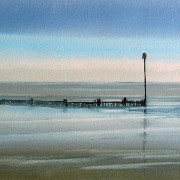 watercolour painting of heacham beach reflections