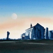 watercolour painting of binham priory norfolk