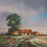 oil painting of old norfolk farmyard