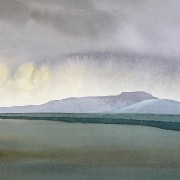 watercolour painting of rain over ingleborough west yorkshire