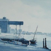 watercolour indigo painting of wells harbour norfolk