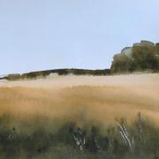 watercolour painting of autumn fields
