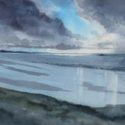 watercolour painting of rain clouds north uist scotland