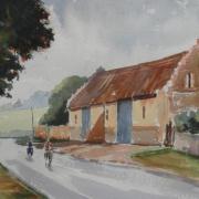 watercolour painting of dersingham tithe barn