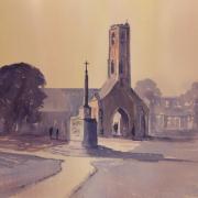 watercolour painting of sunset greyfriars tower kings lynn