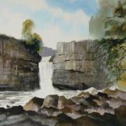 watercolour painting of high force waterfall