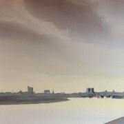 watercolour painting of dawn river ouse kings lynn