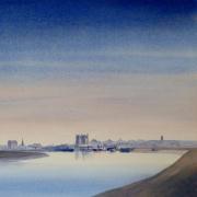 watercolour painting of sunset river ouse kings lynn