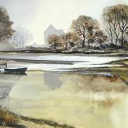 watercolour painting of mere in the style of rowland hilder
