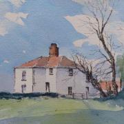 pen and wash painting of famhouse in pennines
