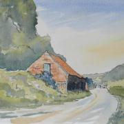 pen and wash painting of old norfolk barn