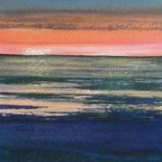 watercolour painting of sunset snettisham beach