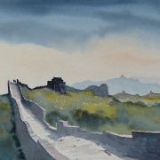 watercolour of great wall of china jinshaling