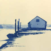 watercolour painting of thornham harbour coal barn